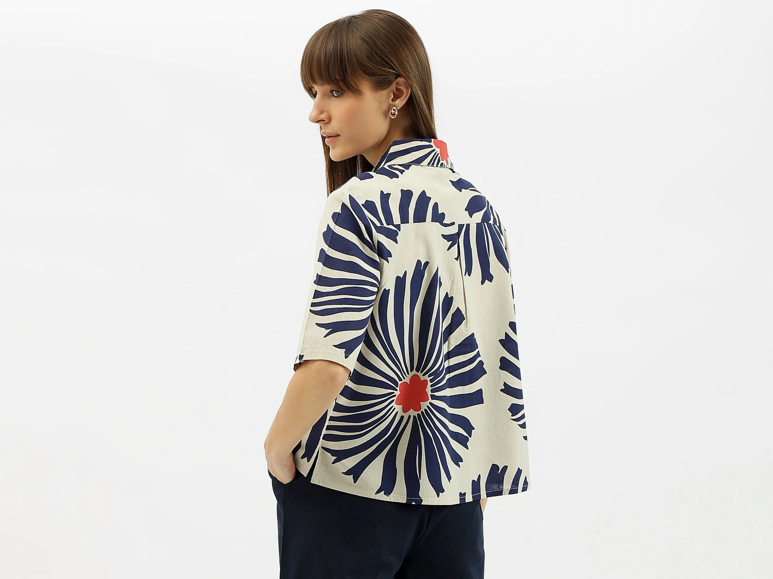 Spread Collar Printed Shirt