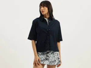 Spread Collar Solid Shirt