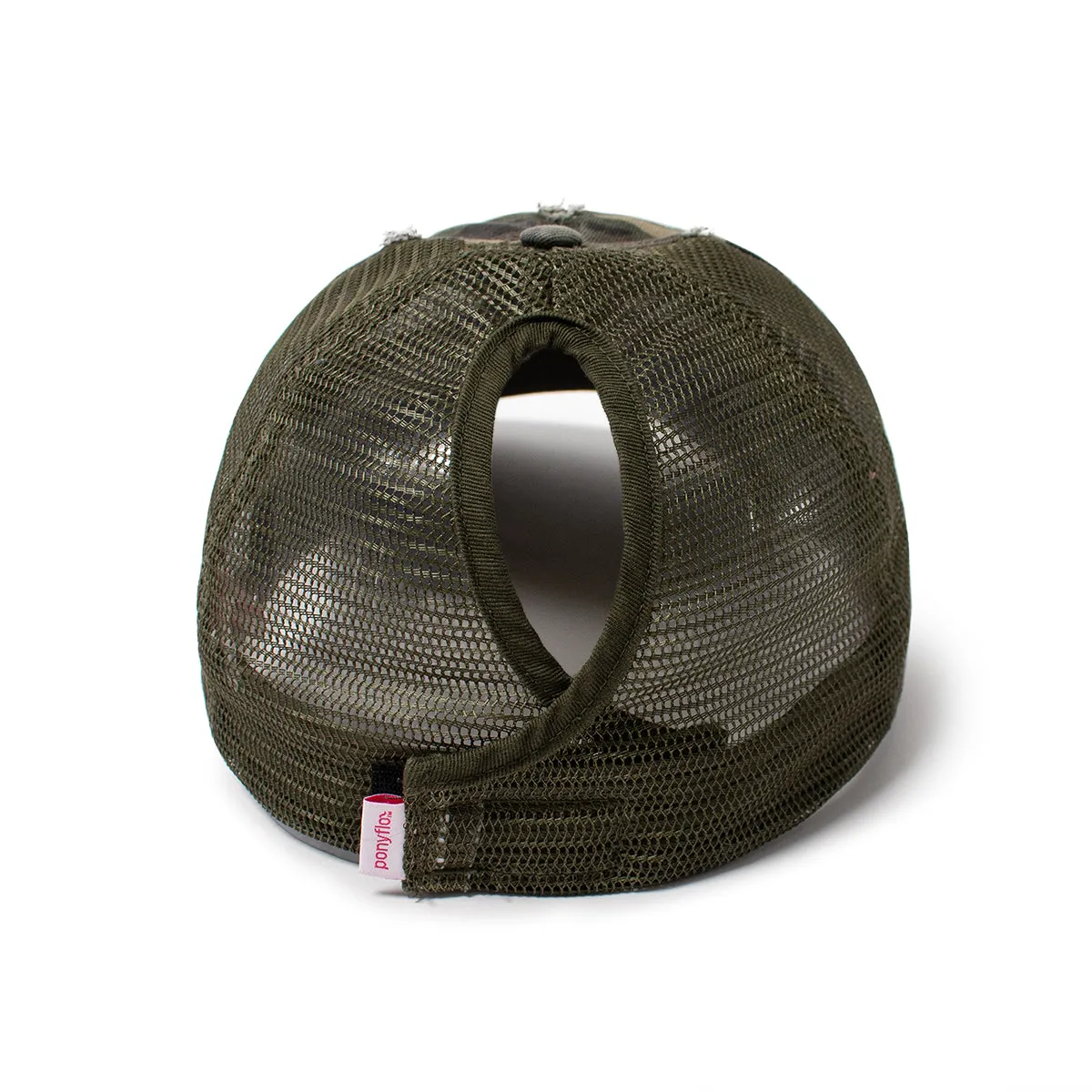 Stephanie Mesh Back Distressed Camo Ponyflo® Cap