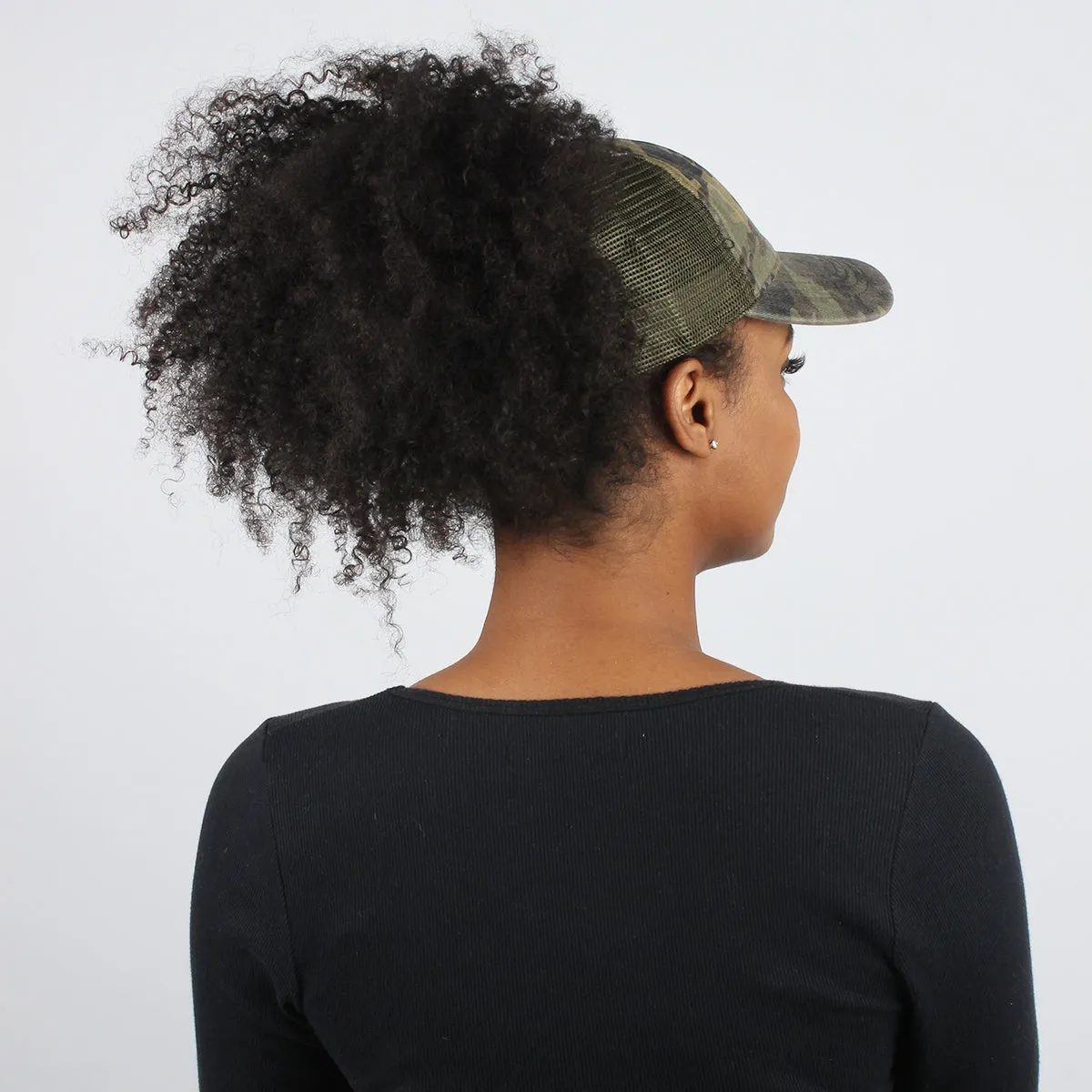 Stephanie Mesh Back Distressed Camo Ponyflo® Cap
