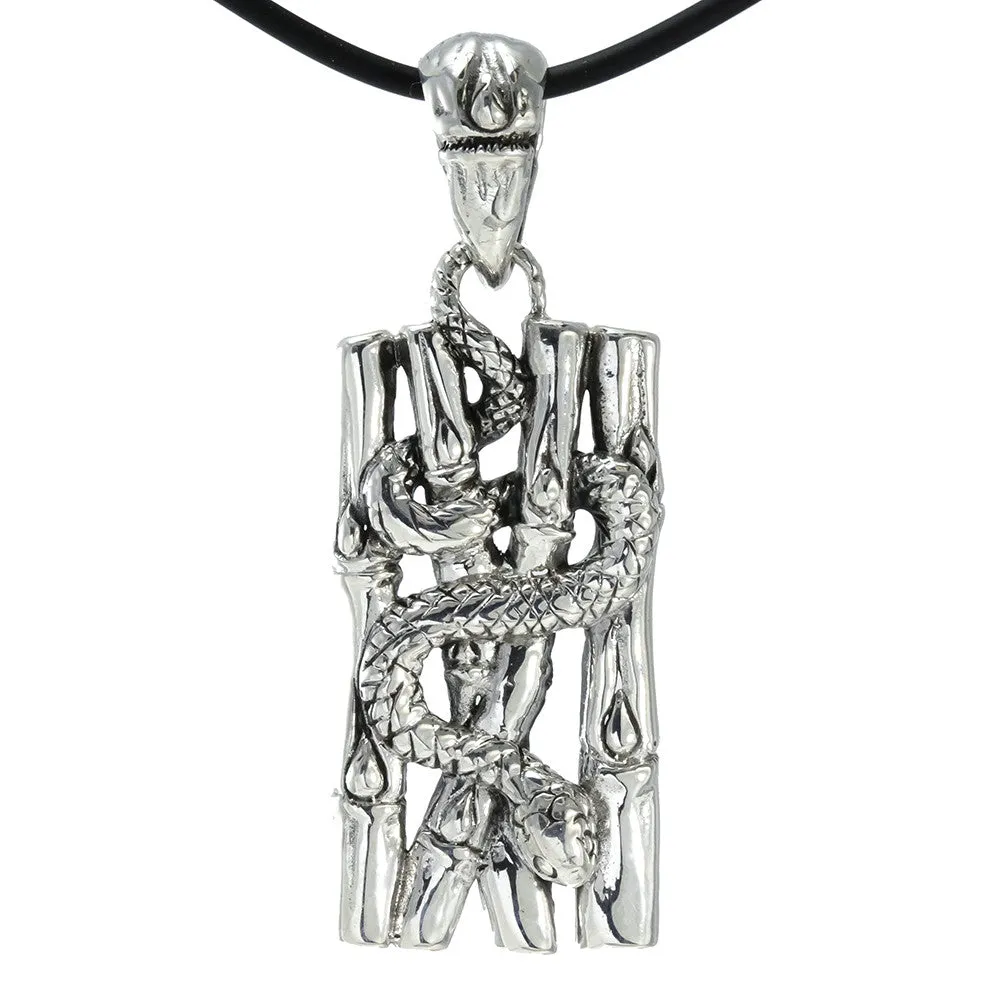 Sterling Silver Snake in Bamboo Pendant