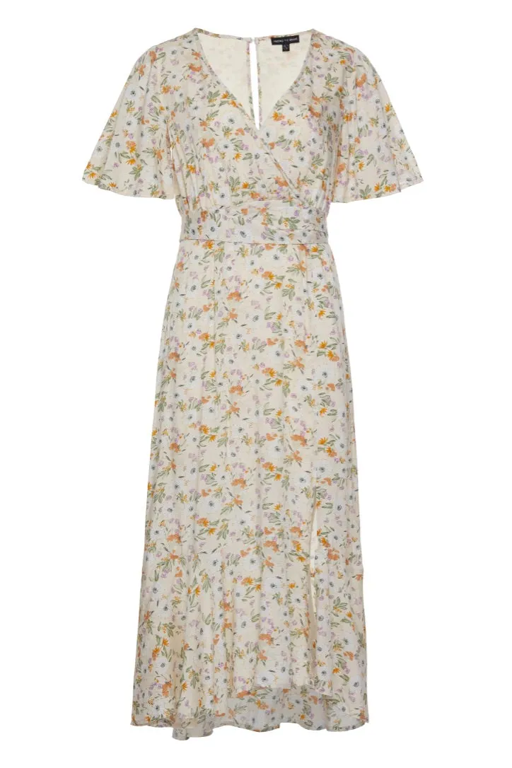 Striking Spring Floral Flutter Sleeve Cross Over Midi Dress