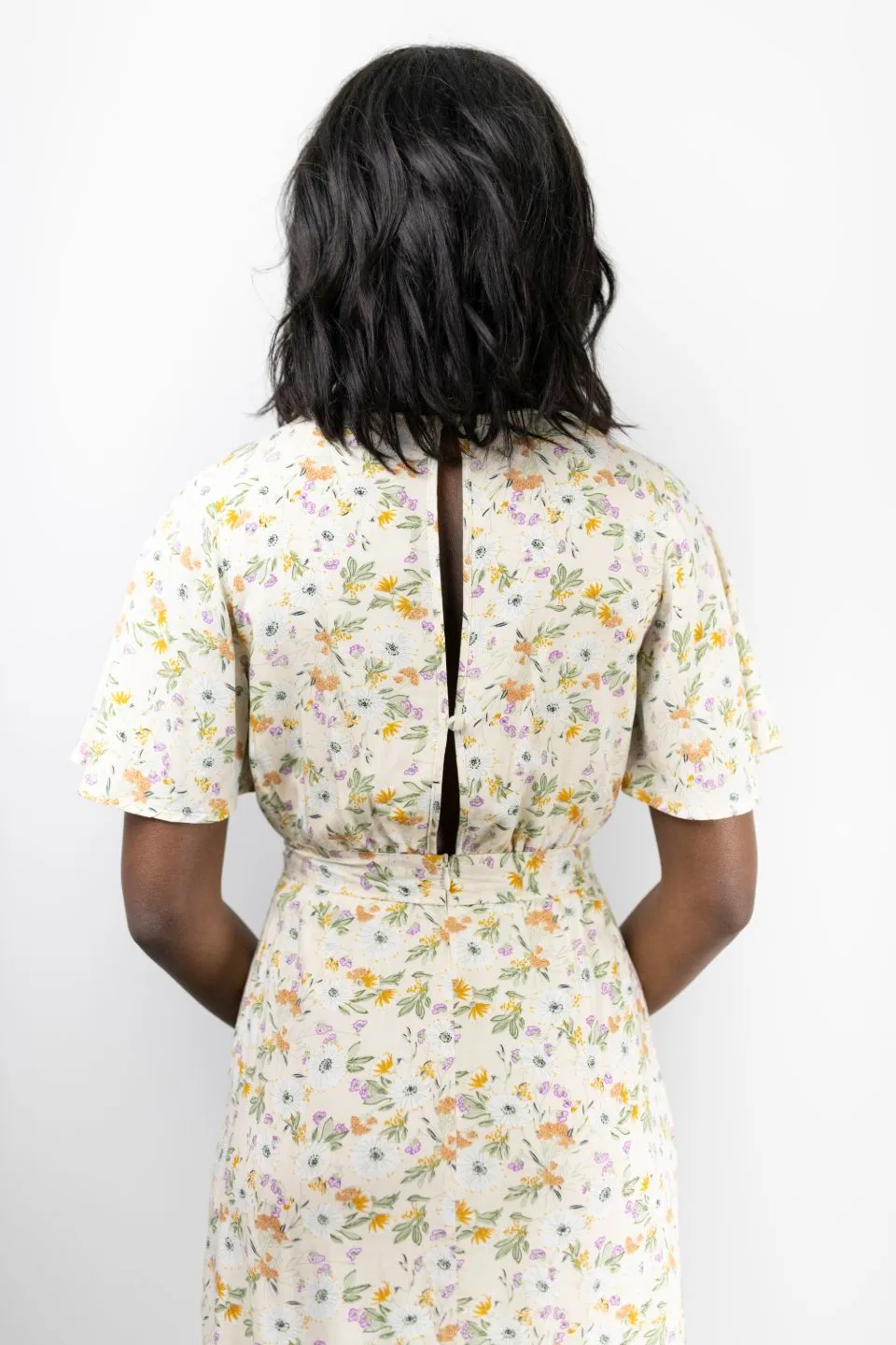 Striking Spring Floral Flutter Sleeve Cross Over Midi Dress