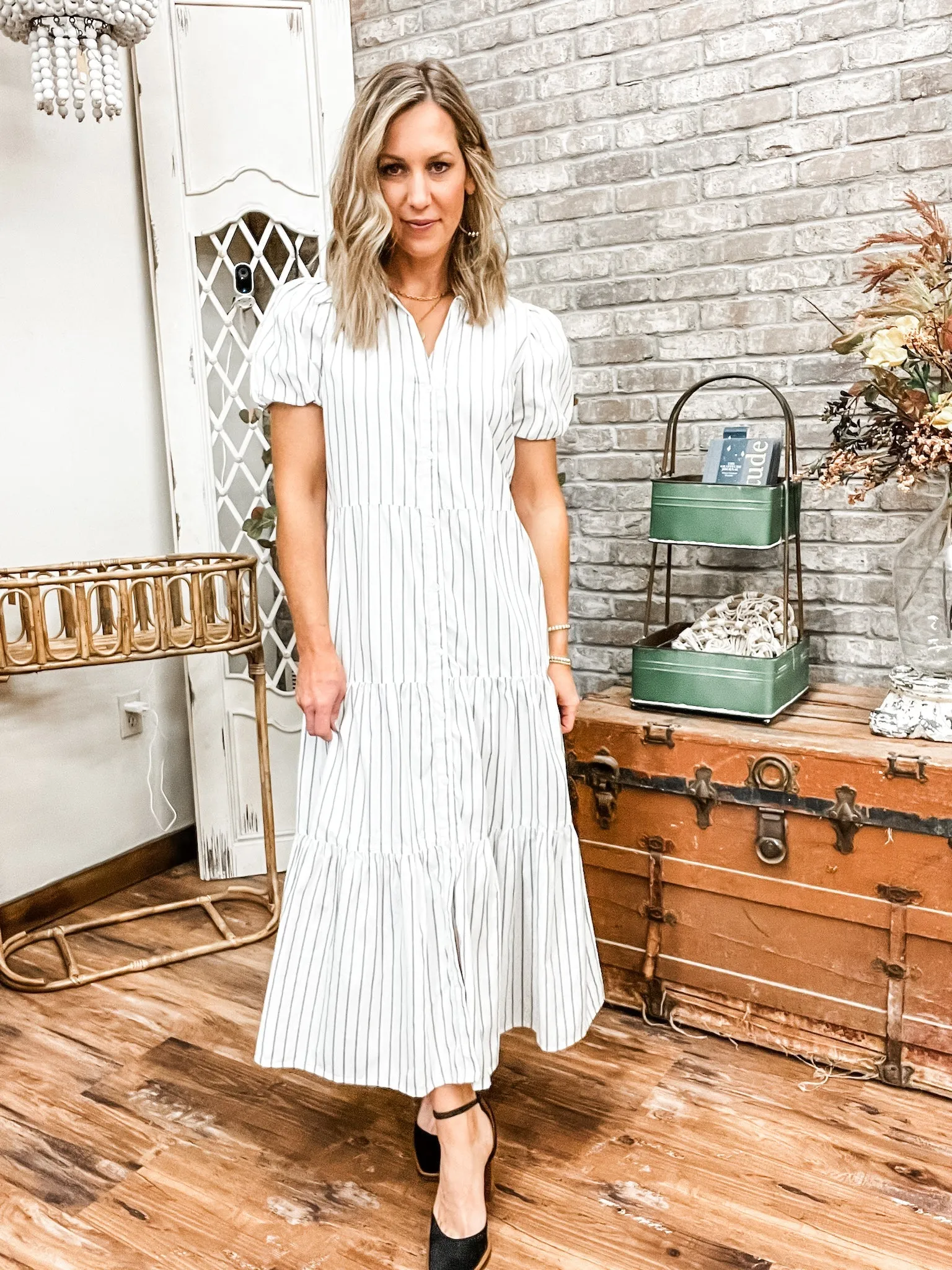Striped Poplin Button Down Maxi Dress