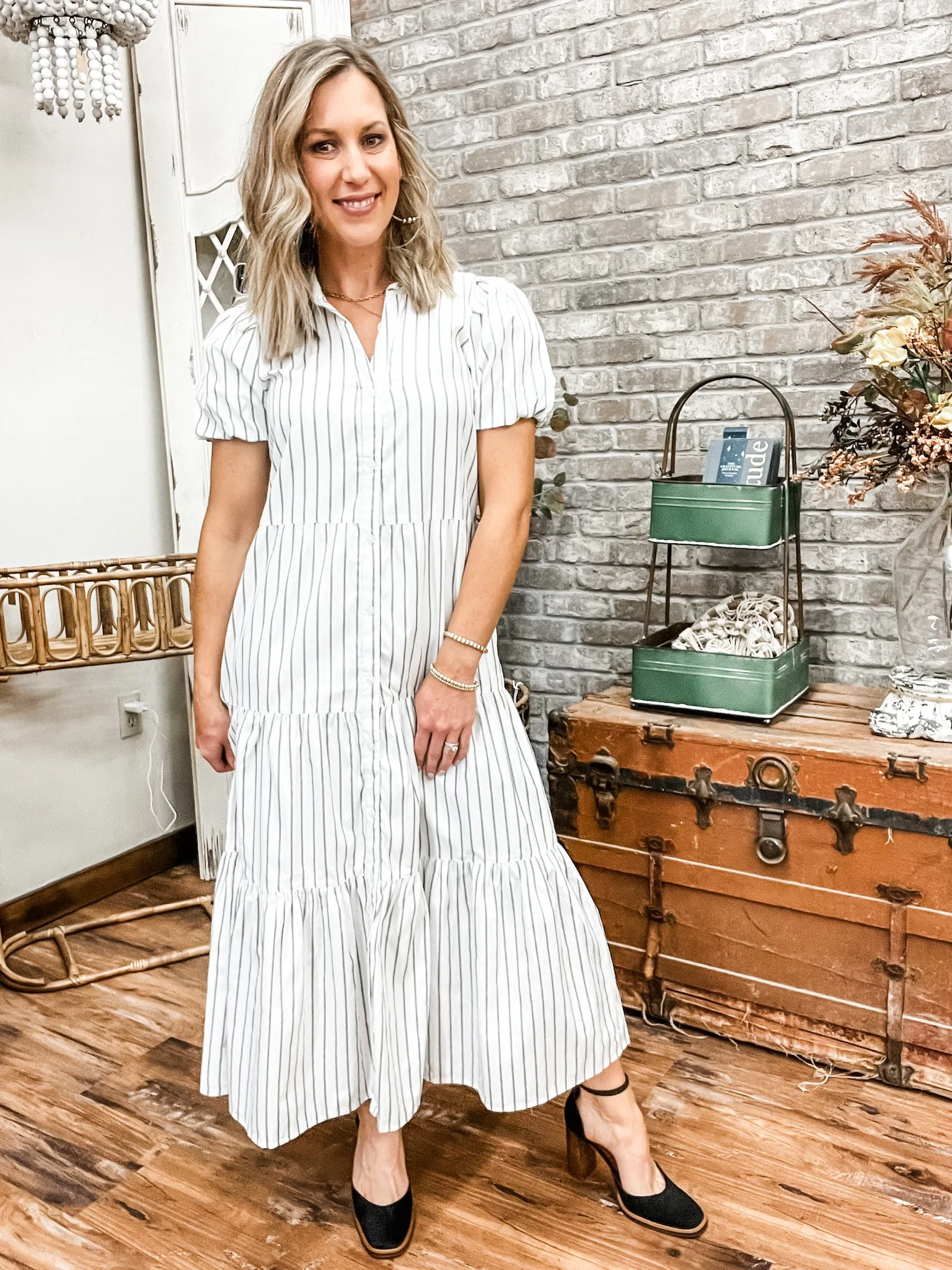Striped Poplin Button Down Maxi Dress