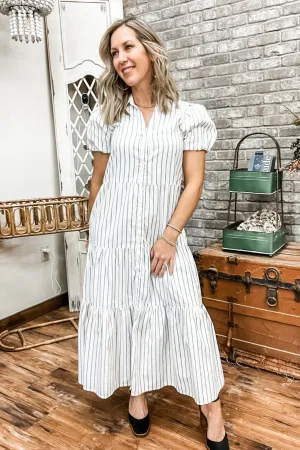 Striped Poplin Button Down Maxi Dress