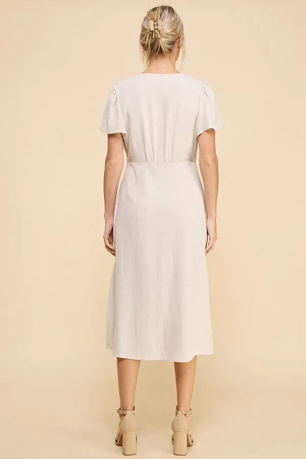 Sydney Linen Button Midi Dress - Natural