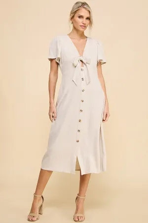 Sydney Linen Button Midi Dress - Natural