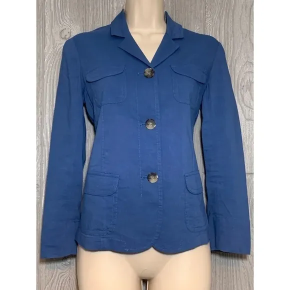 Theory Blue Linen-Blend Jacket Size 4 NWT $345