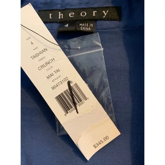 Theory Blue Linen-Blend Jacket Size 4 NWT $345