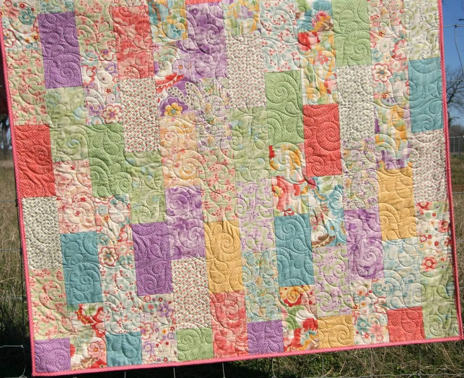 Throw Quilt, Home Decor, Handmade Blanket, Minky Blanket Adult, Gifts for Her, Home Decor, Living Room Decor, Coral Blue Purple Yellow,