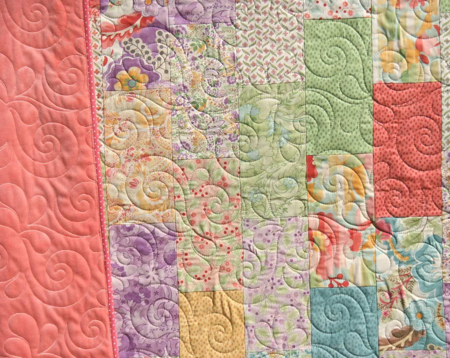 Throw Quilt, Home Decor, Handmade Blanket, Minky Blanket Adult, Gifts for Her, Home Decor, Living Room Decor, Coral Blue Purple Yellow,