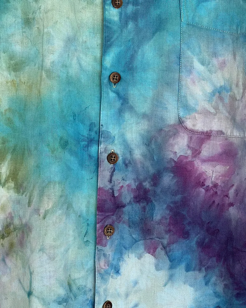 Tie Dye Short Sleeve Men's Button Down Shirt - Linen Blend - 2XL