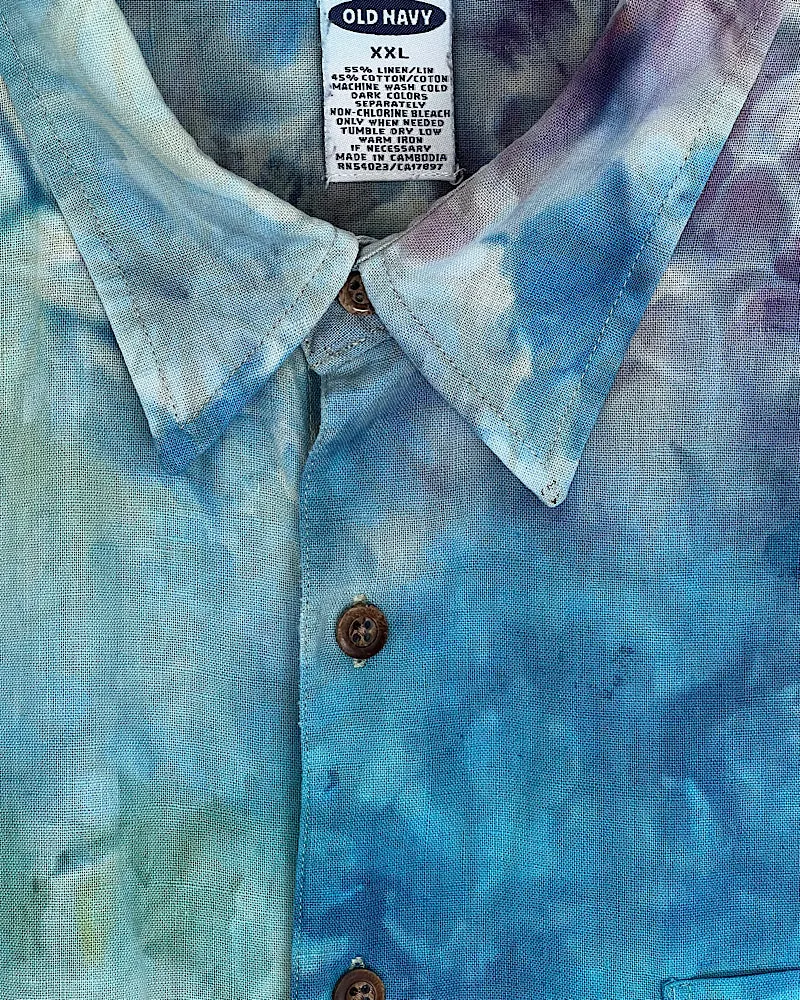 Tie Dye Short Sleeve Men's Button Down Shirt - Linen Blend - 2XL