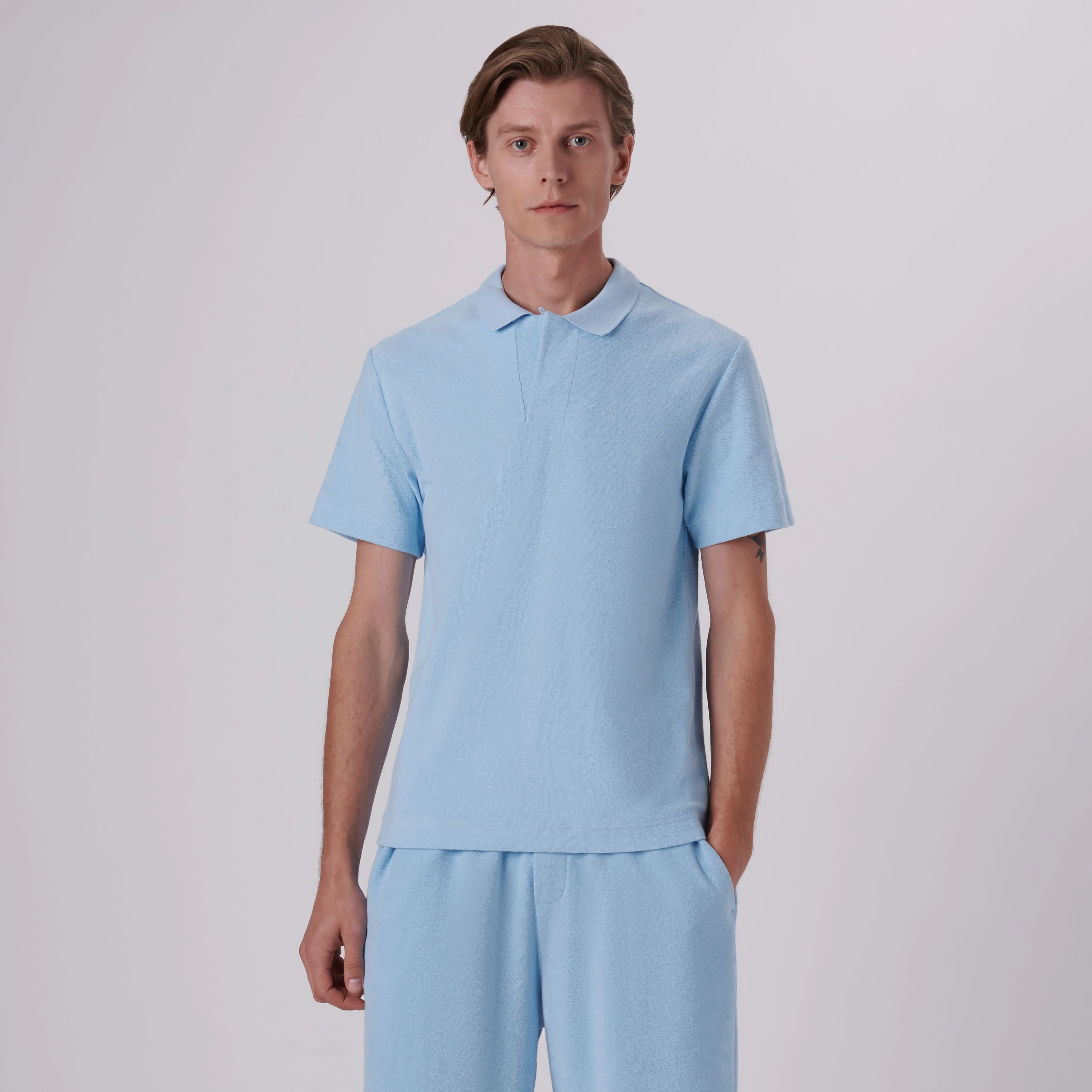 Towelling French Terry Johnny Collar Polo