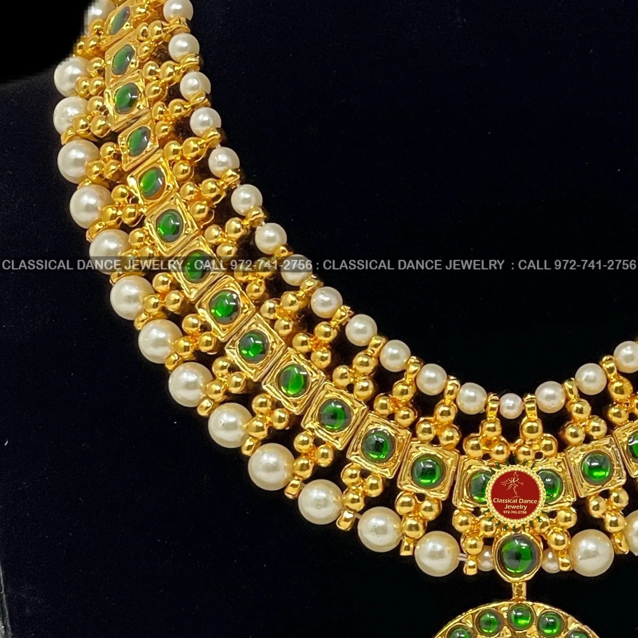 Traditional Green Kemp Pearls Temple Indian Jewelry | Bharatnatyam, Kuchipudi, Engagement, Weddings, Birthdays | Classical Dance Jewelry