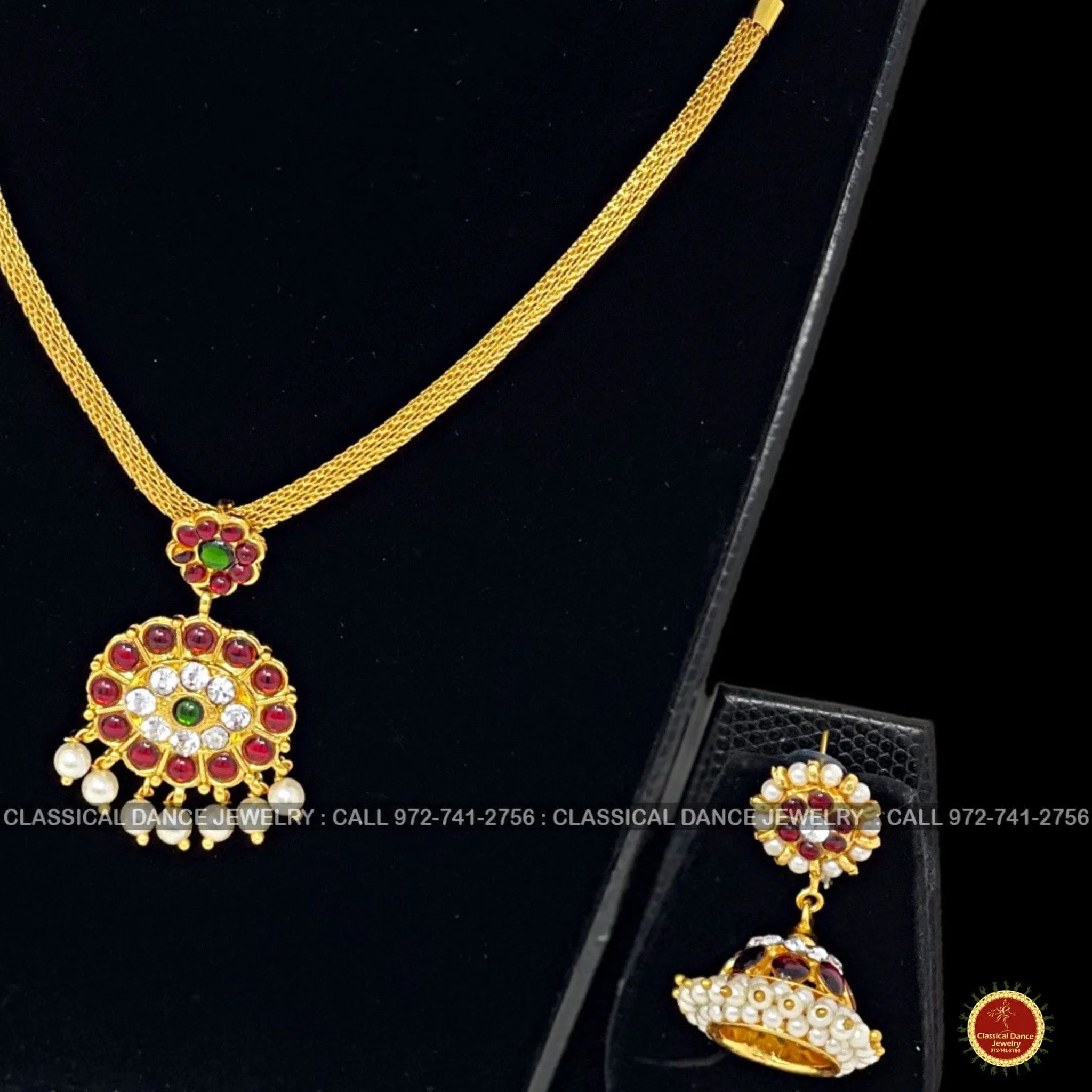 Traditional Kempu Chain Necklace Haram Pearls Temple Indian Jewelry | Bharatnatyam Kuchipudi Engagement Weddings | Classical Dance Jewelry