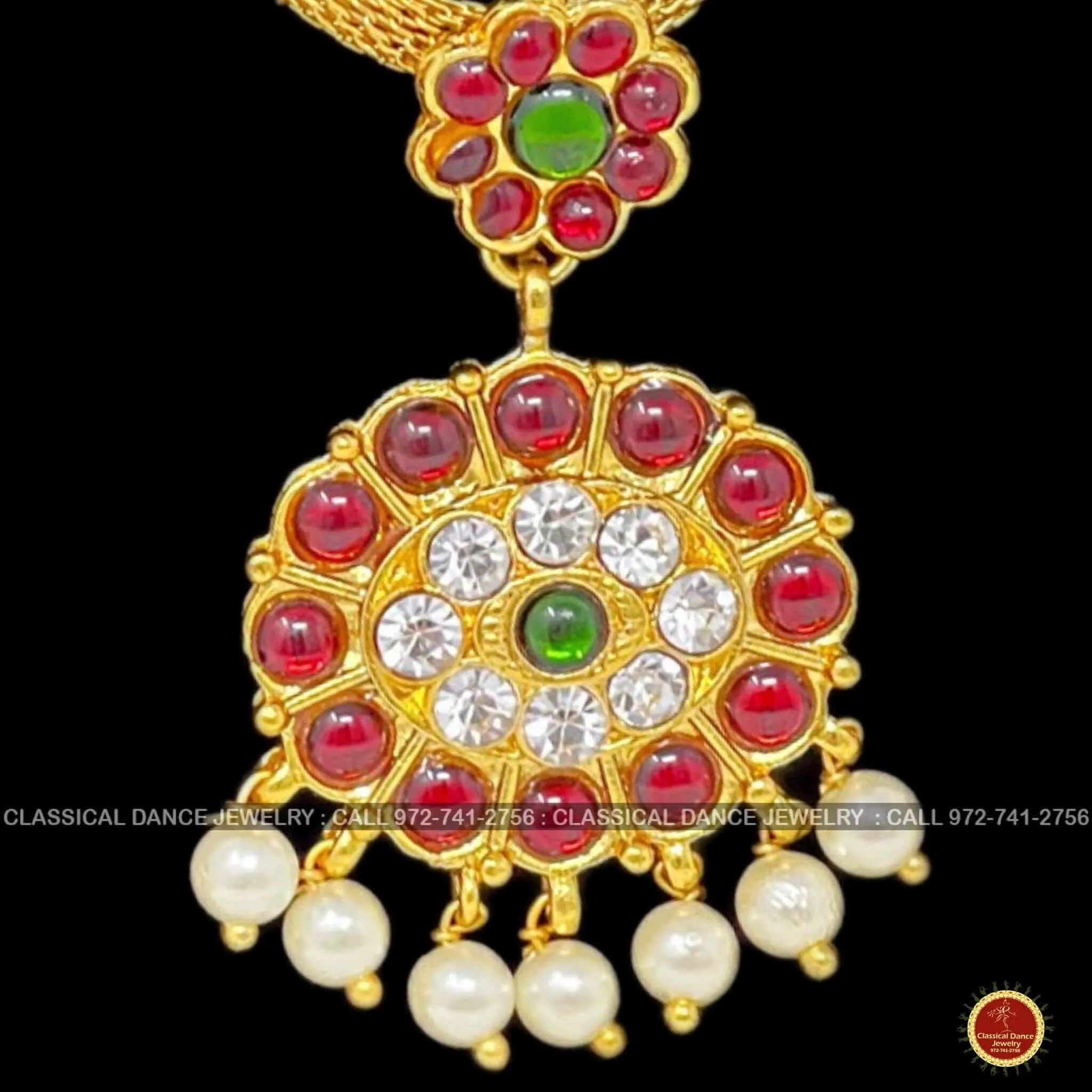 Traditional Kempu Chain Necklace Haram Pearls Temple Indian Jewelry | Bharatnatyam Kuchipudi Engagement Weddings | Classical Dance Jewelry