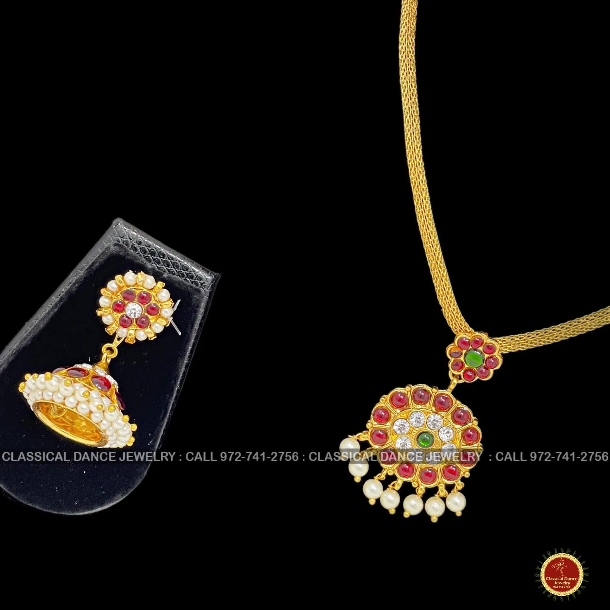 Traditional Kempu Chain Necklace Haram Pearls Temple Indian Jewelry | Bharatnatyam Kuchipudi Engagement Weddings | Classical Dance Jewelry