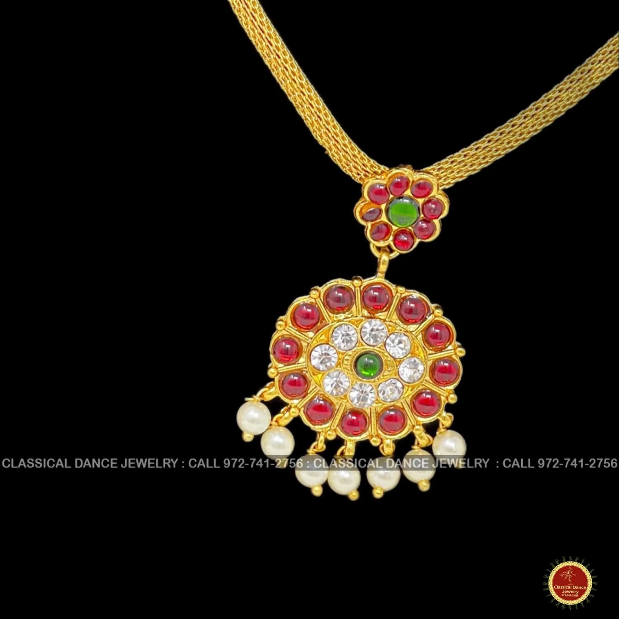 Traditional Kempu Chain Necklace Haram Pearls Temple Indian Jewelry | Bharatnatyam Kuchipudi Engagement Weddings | Classical Dance Jewelry