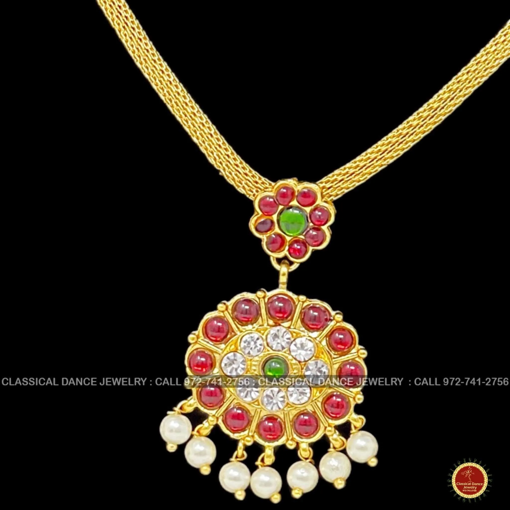 Traditional Kempu Chain Necklace Haram Pearls Temple Indian Jewelry | Bharatnatyam Kuchipudi Engagement Weddings | Classical Dance Jewelry