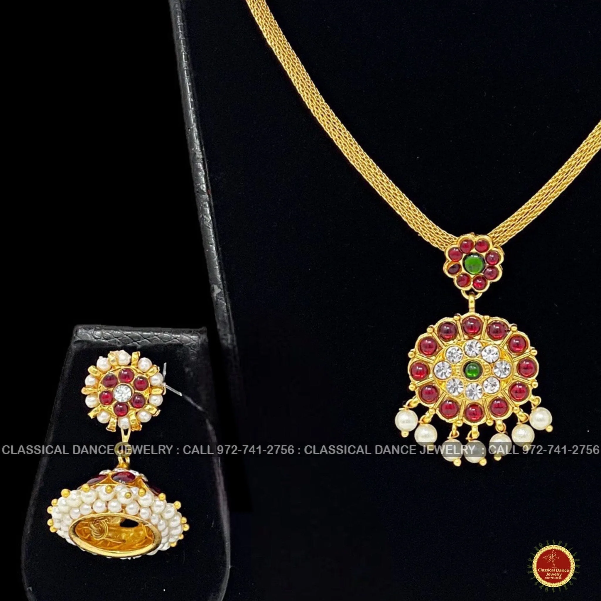 Traditional Kempu Chain Necklace Haram Pearls Temple Indian Jewelry | Bharatnatyam Kuchipudi Engagement Weddings | Classical Dance Jewelry