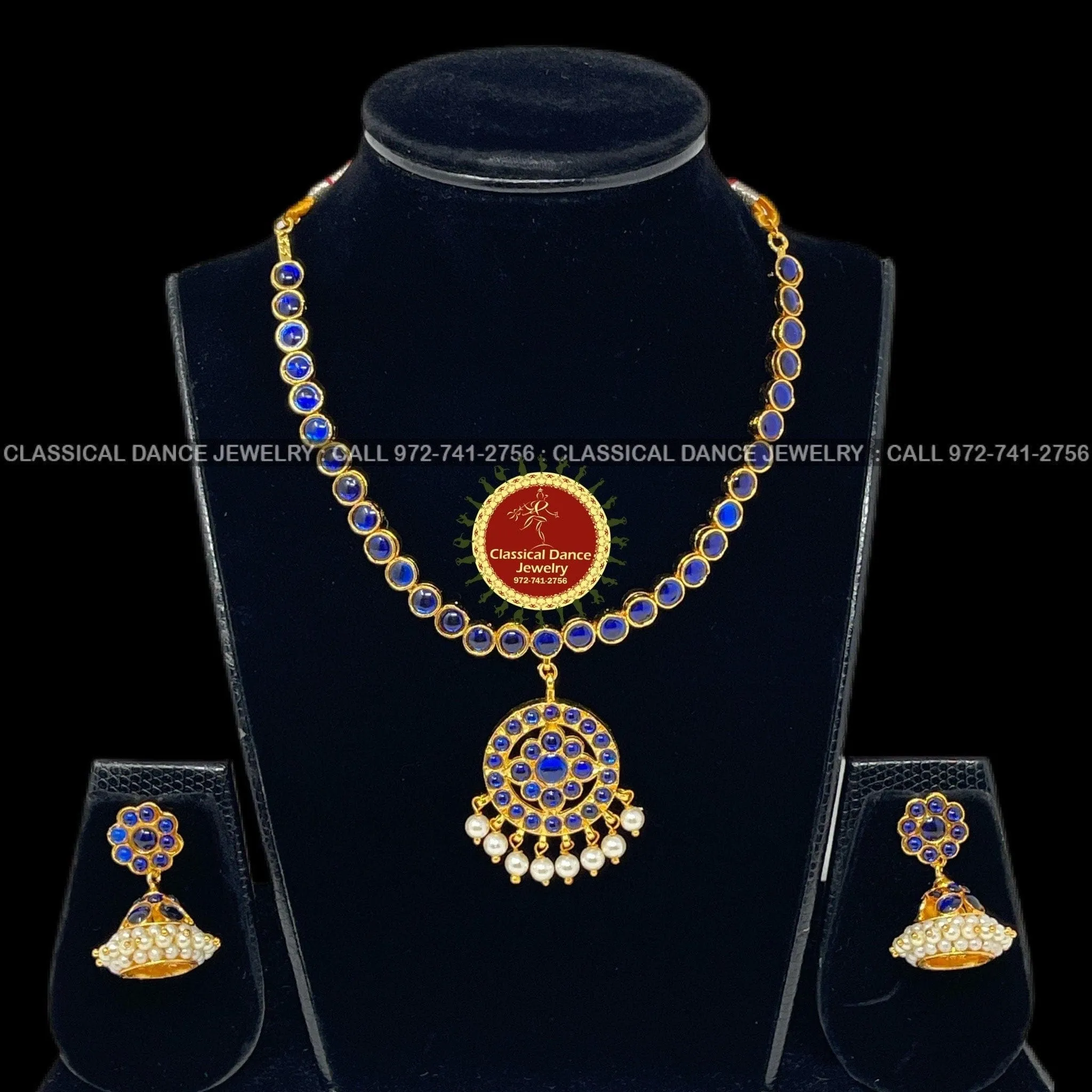Traditional Simple Blue Addiga necklace Pearls Temple Indian Jewelry | Bharatnatyam Kuchipudi Engagement Weddings | Classical Dance Jewelry