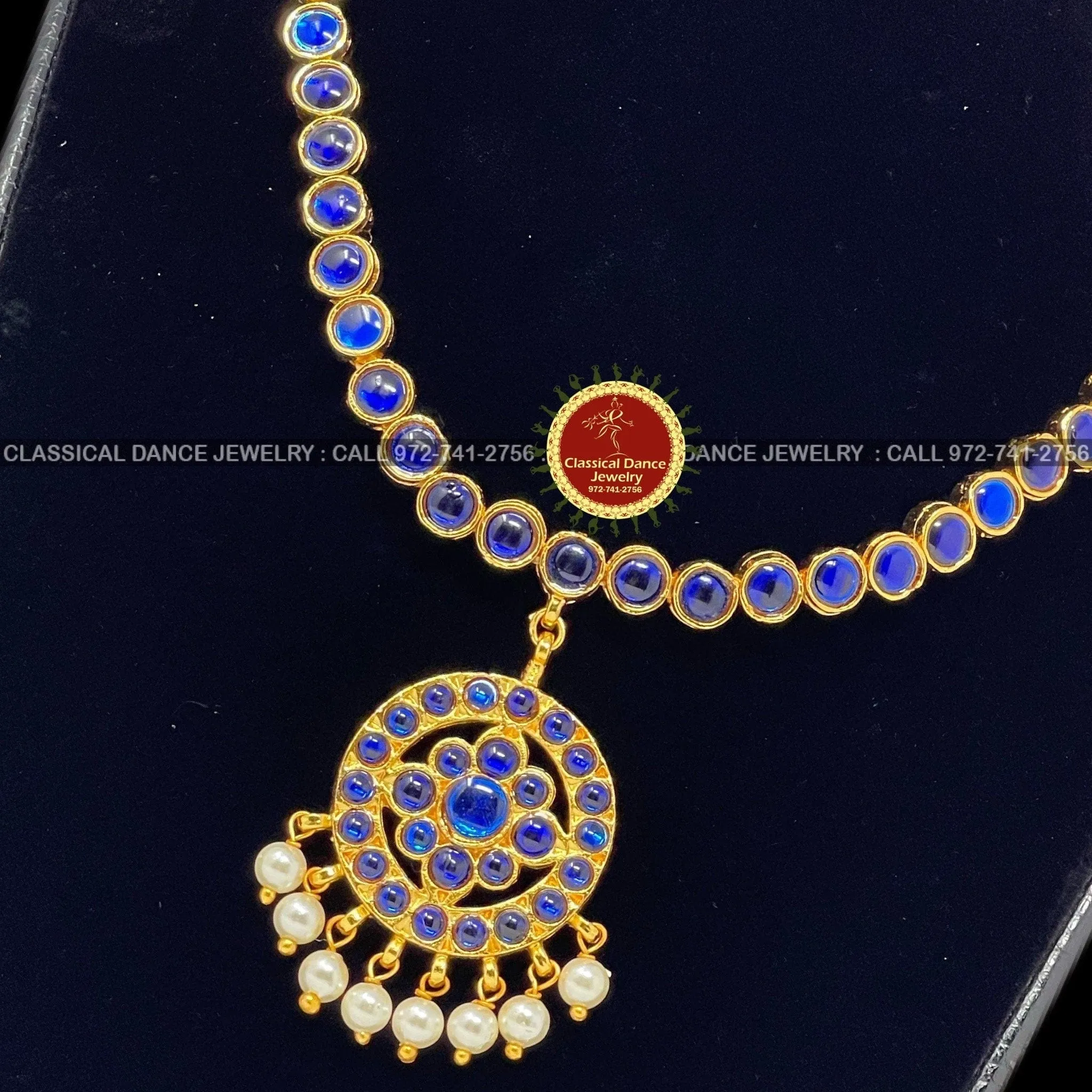 Traditional Simple Blue Addiga necklace Pearls Temple Indian Jewelry | Bharatnatyam Kuchipudi Engagement Weddings | Classical Dance Jewelry