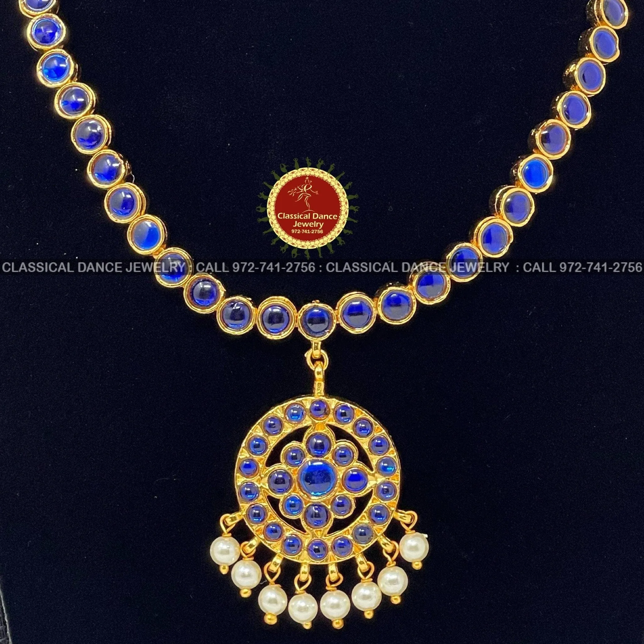Traditional Simple Blue Addiga necklace Pearls Temple Indian Jewelry | Bharatnatyam Kuchipudi Engagement Weddings | Classical Dance Jewelry