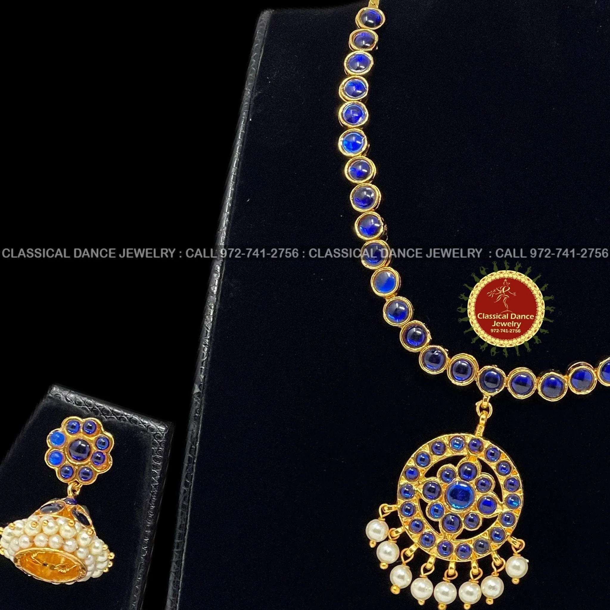 Traditional Simple Blue Addiga necklace Pearls Temple Indian Jewelry | Bharatnatyam Kuchipudi Engagement Weddings | Classical Dance Jewelry
