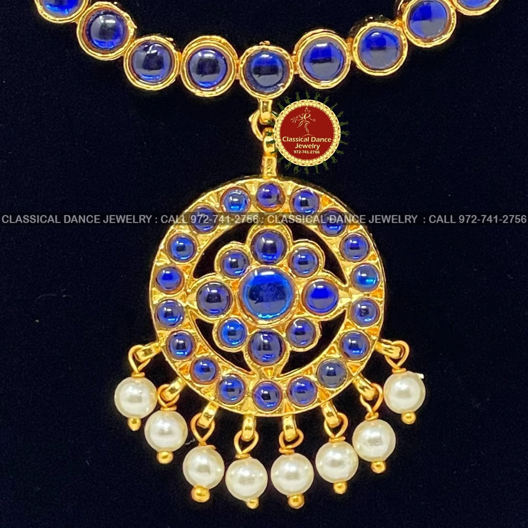 Traditional Simple Blue Addiga necklace Pearls Temple Indian Jewelry | Bharatnatyam Kuchipudi Engagement Weddings | Classical Dance Jewelry