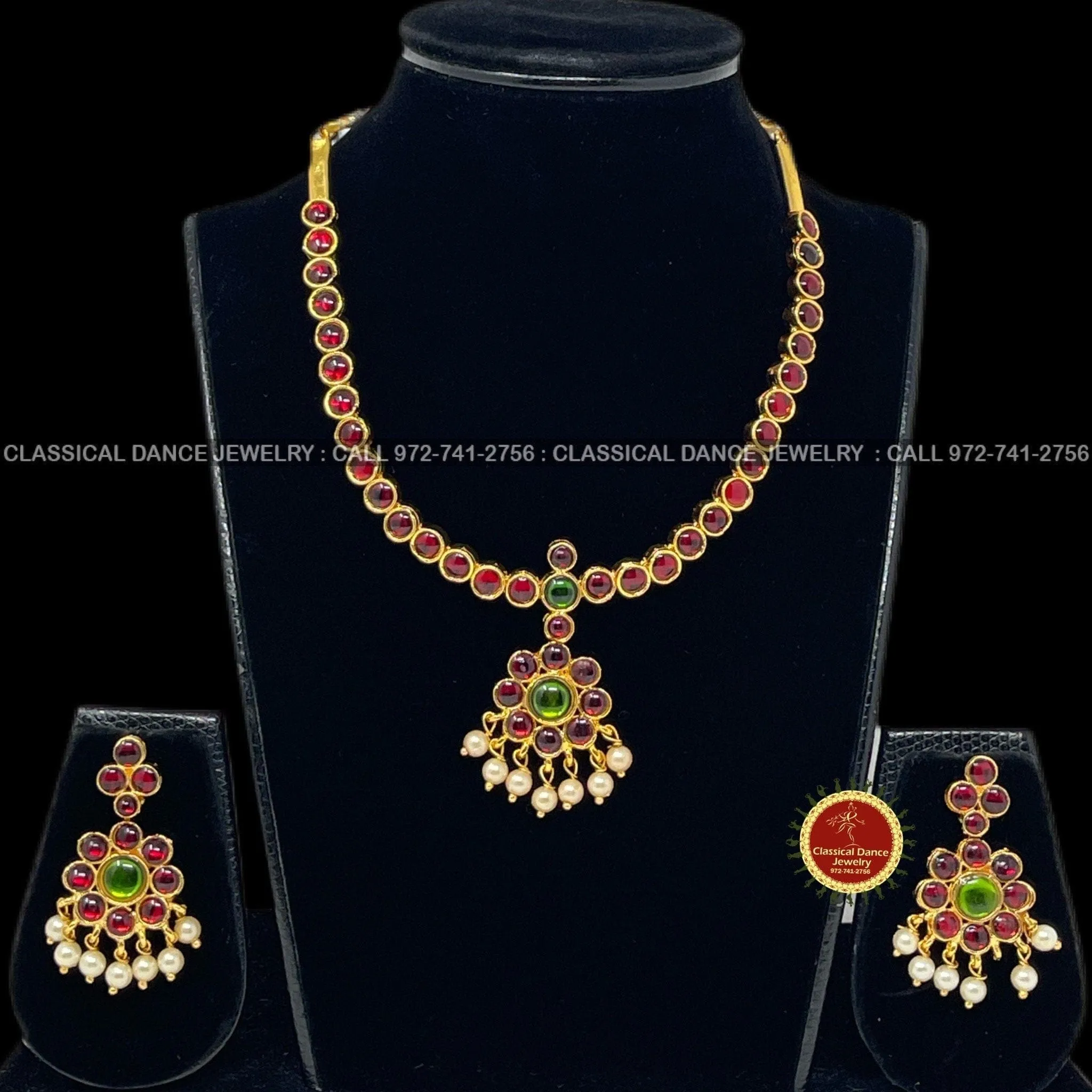 Traditional Simple Kempu Addiga necklace Pearls Temple Indian Jewelry | Bharatnatyam Kuchipudi Engagement Weddings | Classical Dance Jewelry