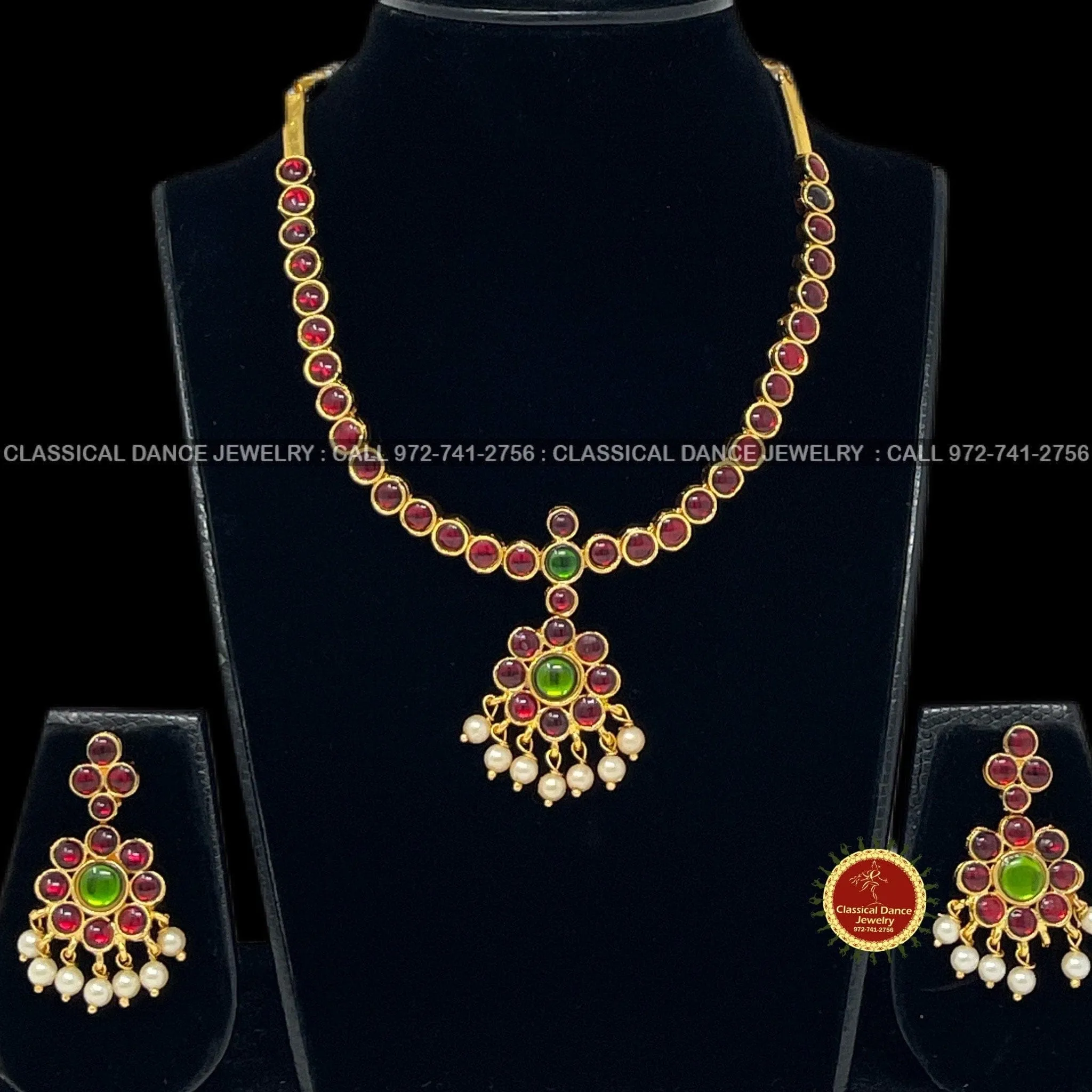 Traditional Simple Kempu Addiga necklace Pearls Temple Indian Jewelry | Bharatnatyam Kuchipudi Engagement Weddings | Classical Dance Jewelry