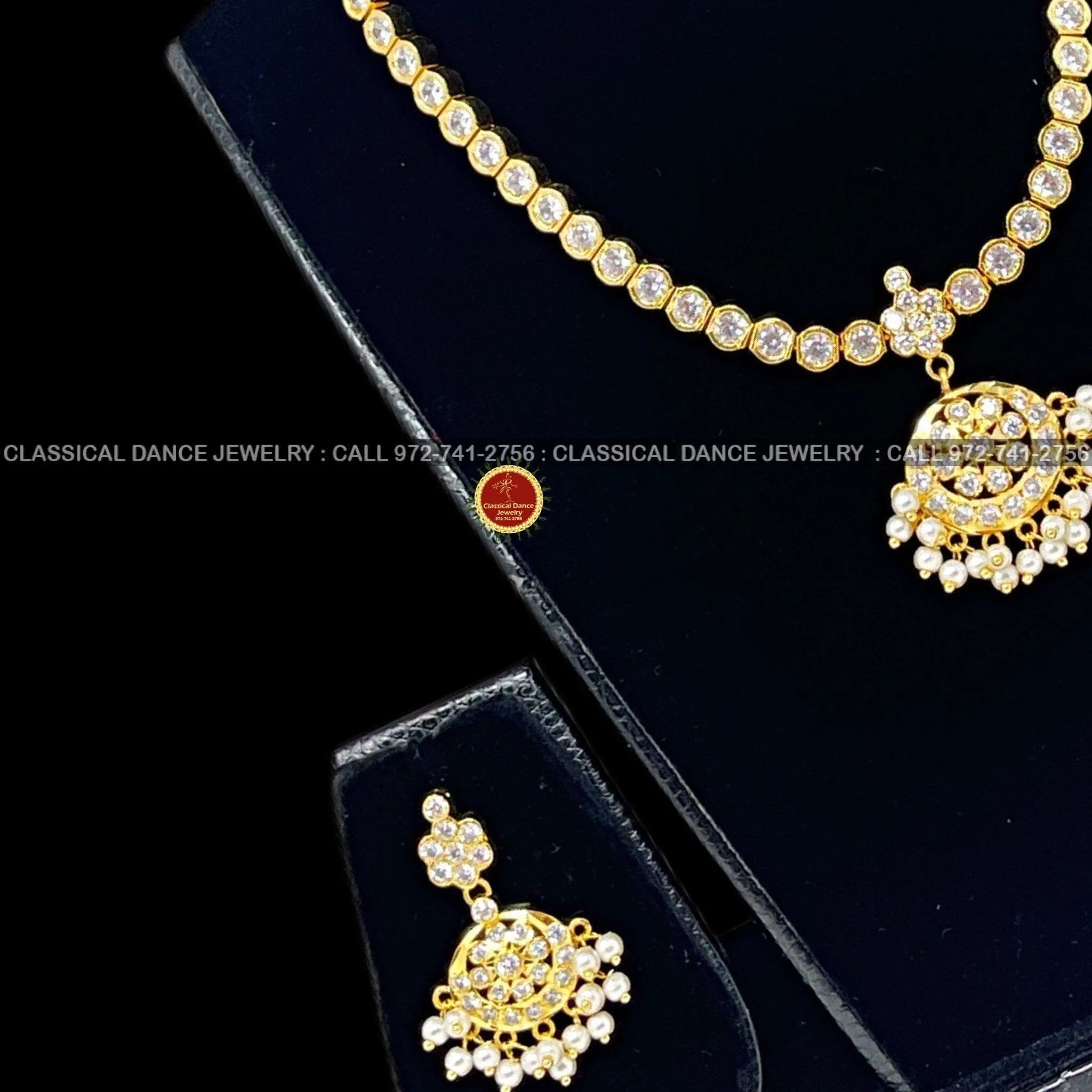 Traditional Simple WHITE STONE Addiga necklace Pearls Temple Indian Jewelry | Bharatnatyam Kuchipudi Weddings | Classical Dance Jewelry