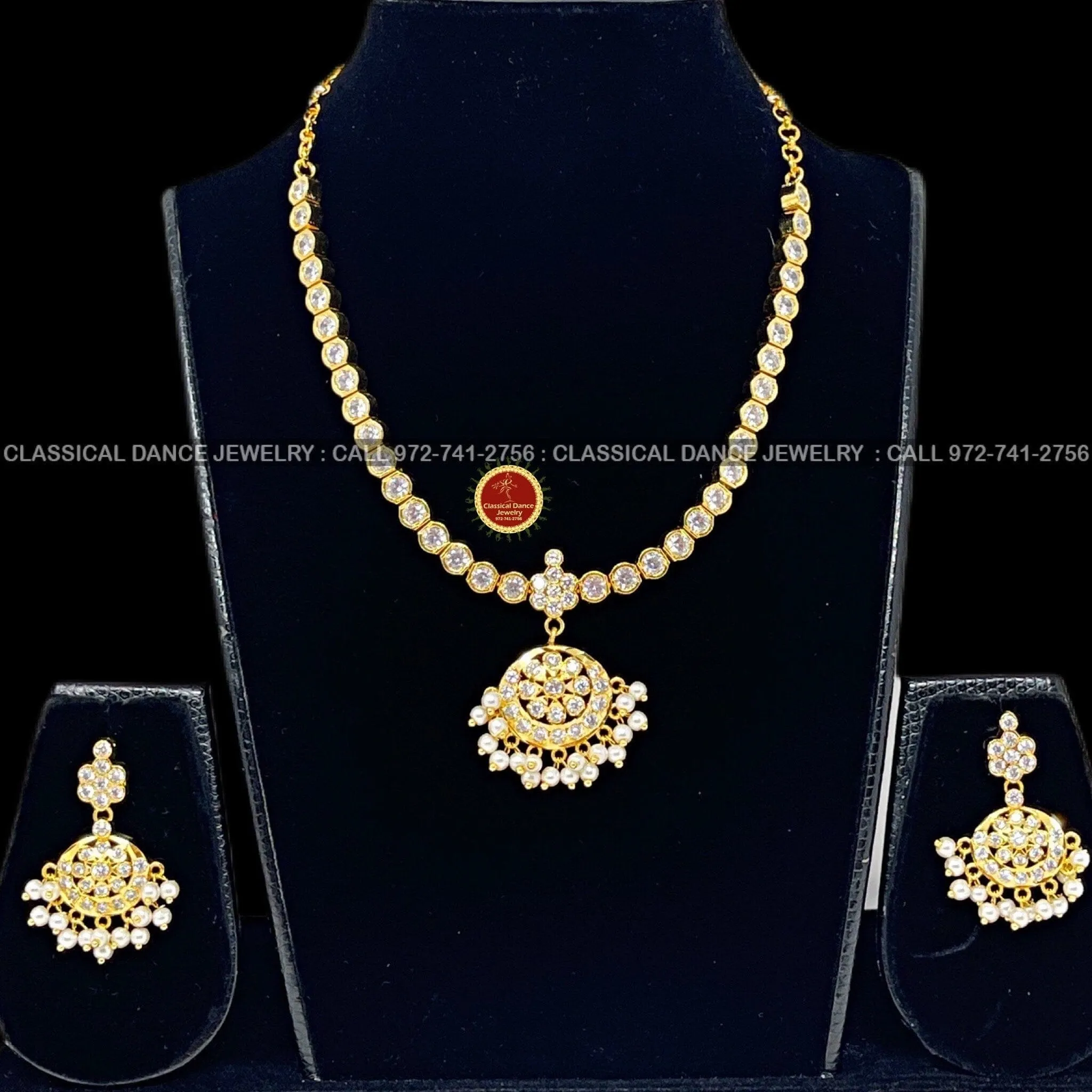 Traditional Simple WHITE STONE Addiga necklace Pearls Temple Indian Jewelry | Bharatnatyam Kuchipudi Weddings | Classical Dance Jewelry