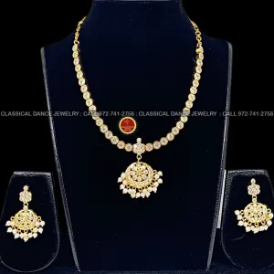 Traditional Simple WHITE STONE Addiga necklace Pearls Temple Indian Jewelry | Bharatnatyam Kuchipudi Weddings | Classical Dance Jewelry