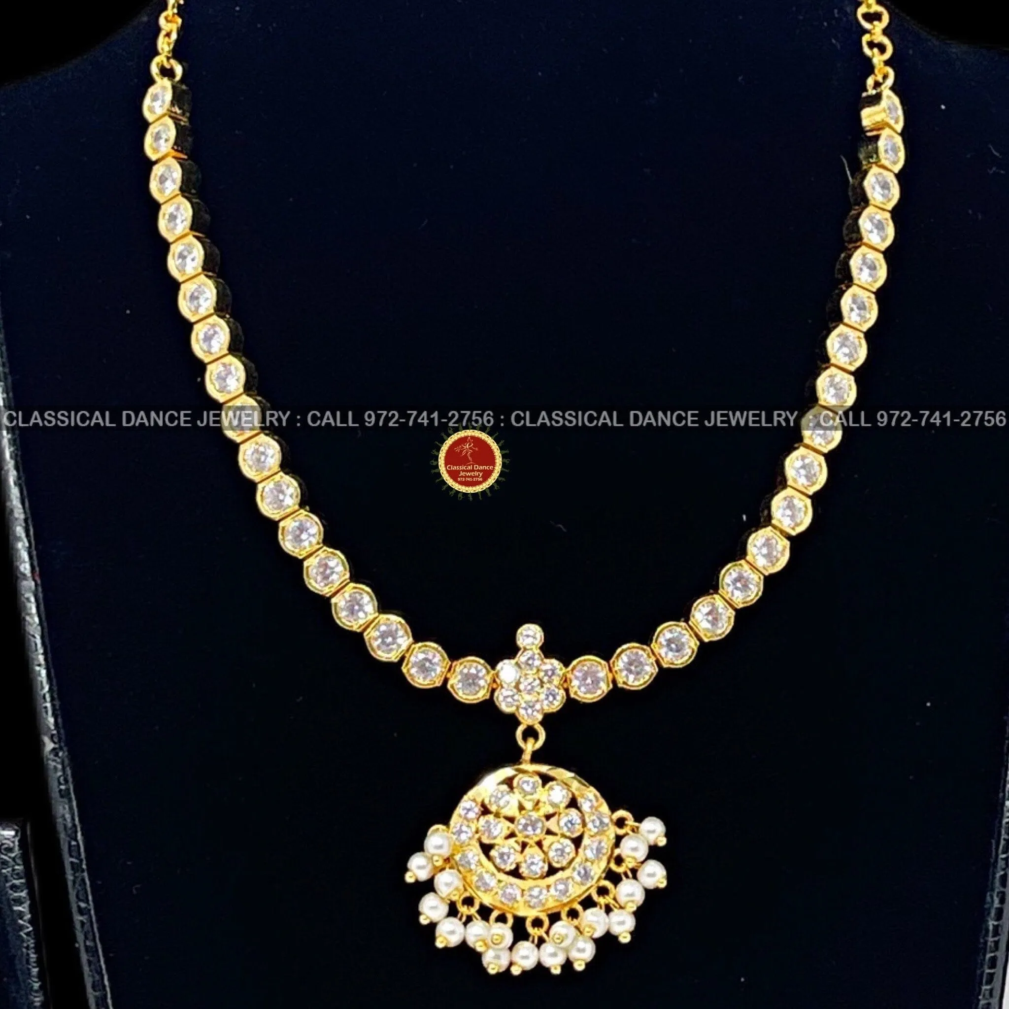 Traditional Simple WHITE STONE Addiga necklace Pearls Temple Indian Jewelry | Bharatnatyam Kuchipudi Weddings | Classical Dance Jewelry