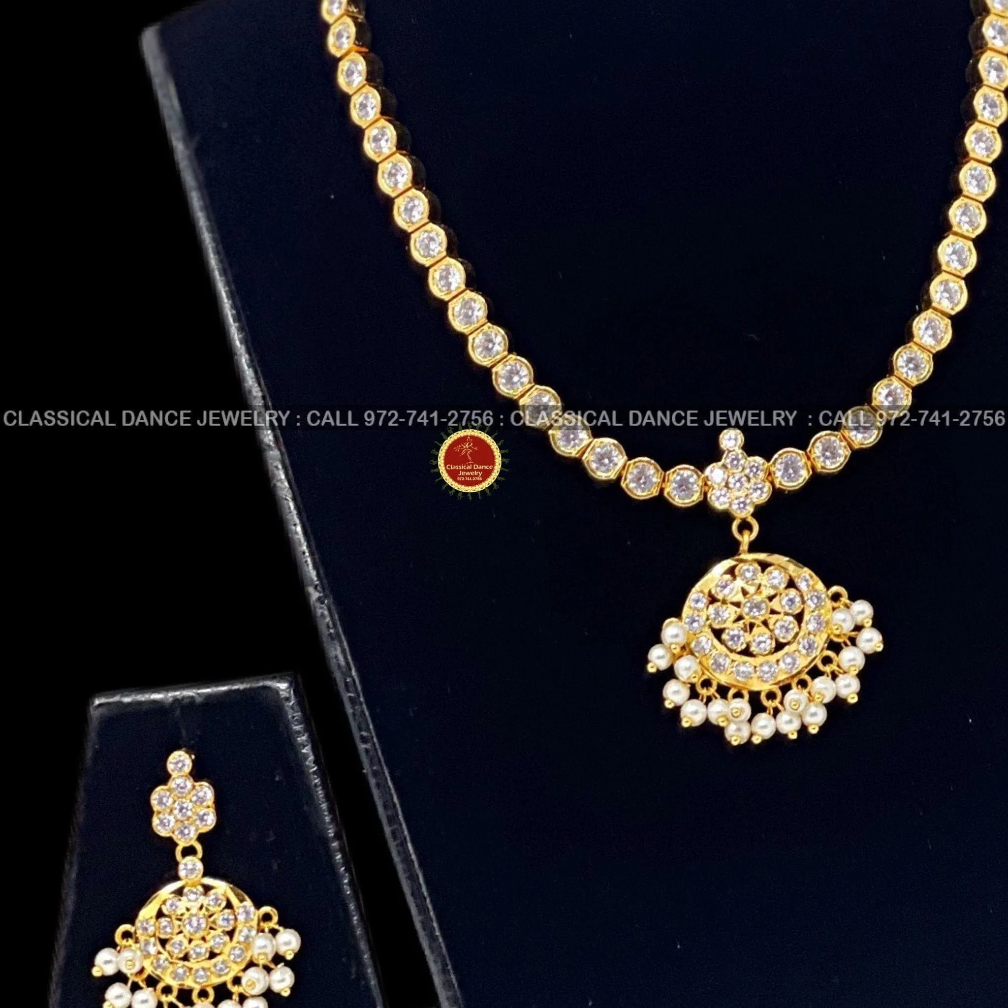 Traditional Simple WHITE STONE Addiga necklace Pearls Temple Indian Jewelry | Bharatnatyam Kuchipudi Weddings | Classical Dance Jewelry