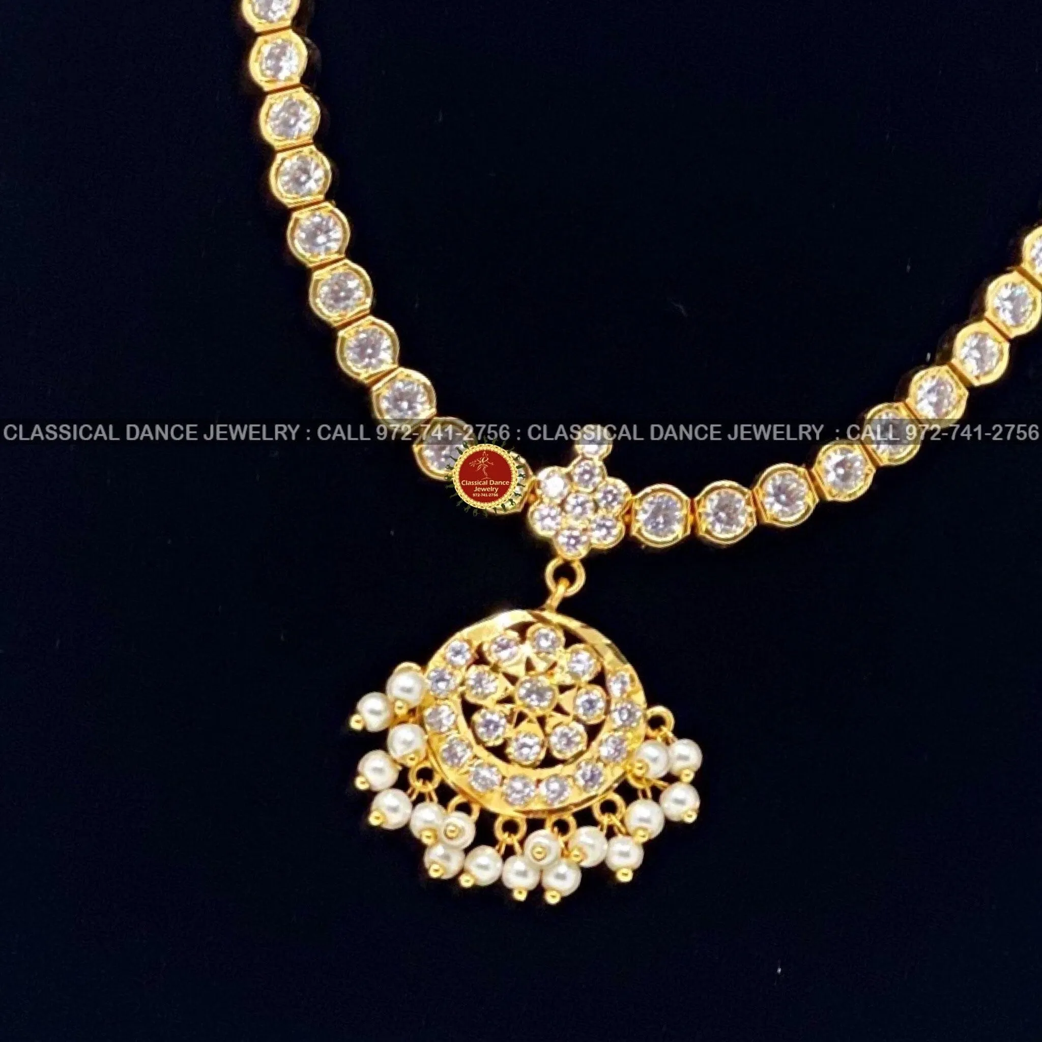 Traditional Simple WHITE STONE Addiga necklace Pearls Temple Indian Jewelry | Bharatnatyam Kuchipudi Weddings | Classical Dance Jewelry
