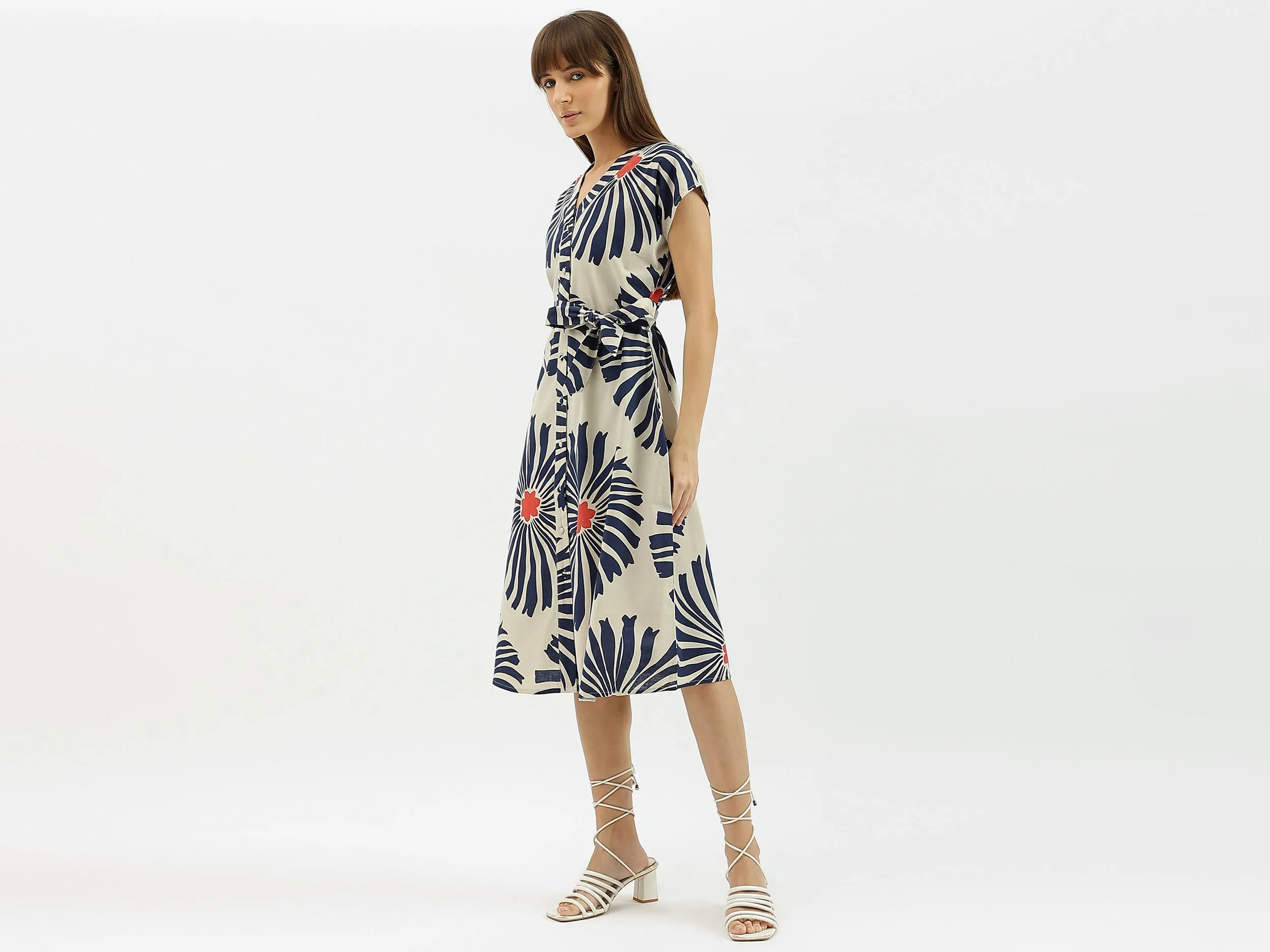 V-Neck Printed Shirt Dress