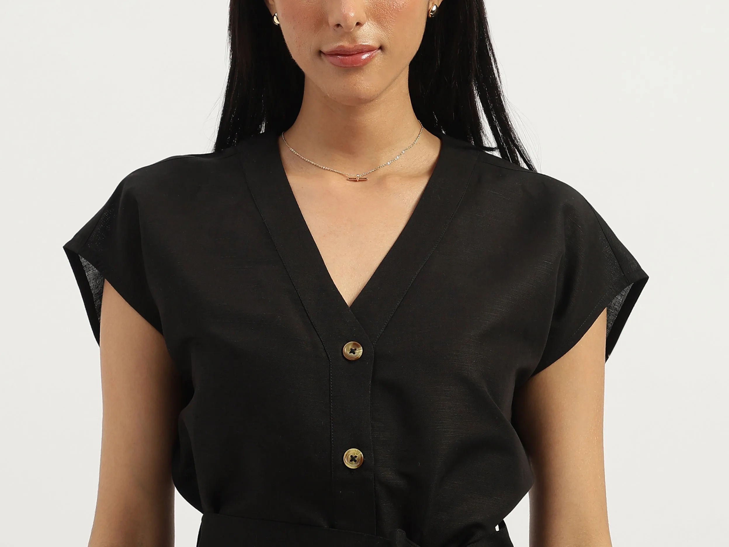 V-neck Solid Sheath Dress