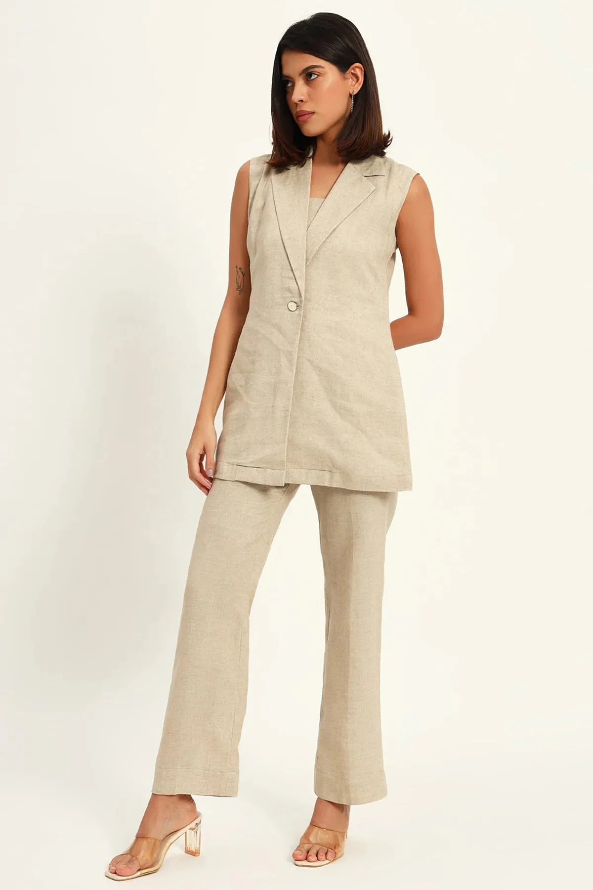 Versatile Linen Trio Jacket Co-ord Set, Beige