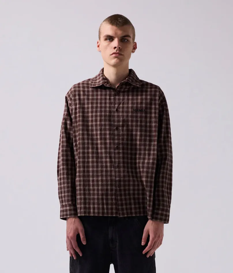 VIVIAN CHECK LS SHIRT - BROWN