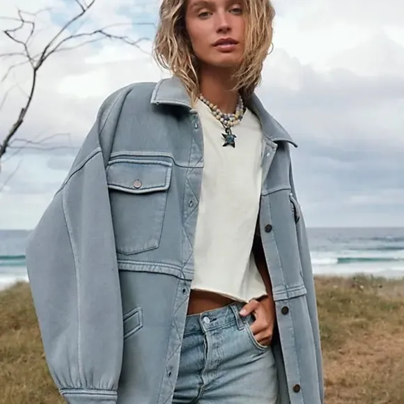 We The Free by FREE PEOPLE Dawson Chore Jacket Sz M Blue
