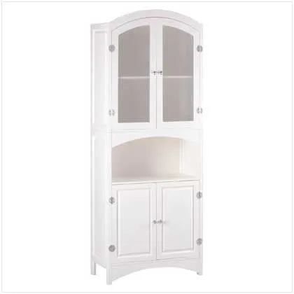 White Linen Cabinet with Silver Finished Magnetic Hardware 100335014 Free Shipping