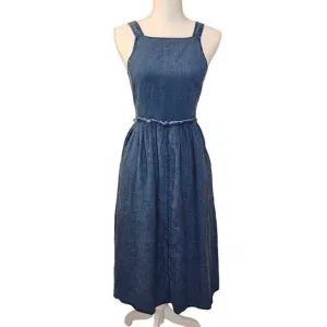 Wilfred Blue Linen chambray midi cottage sun dress pinafore jumper Size 0