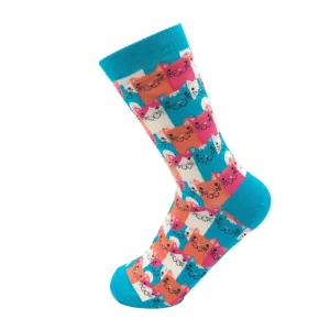 Womens Happy Cats Socks -Turquoise