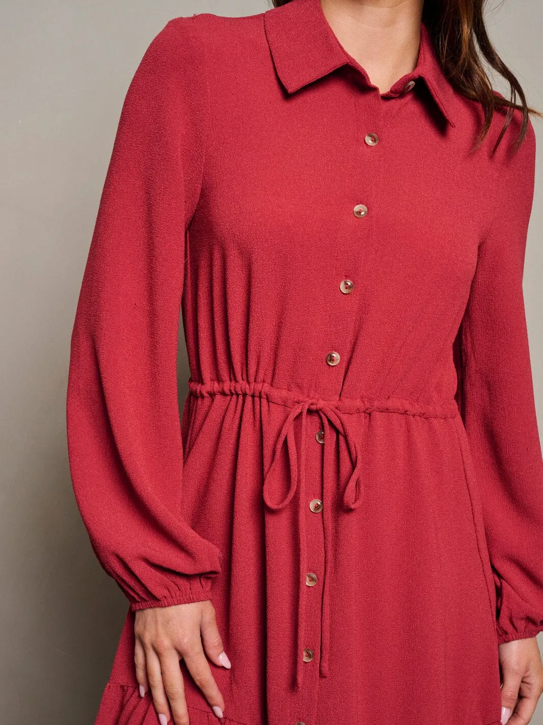 WOMEN'S LONG PUFF SLEEVE BUTTON UP MAXI DRESS