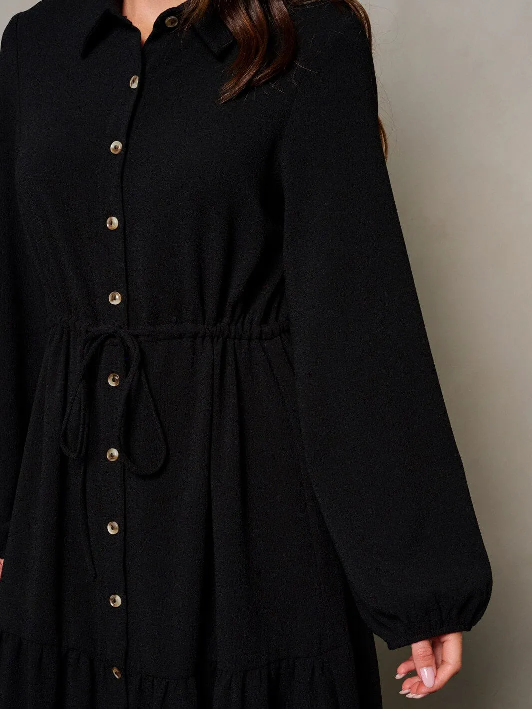 WOMEN'S LONG PUFF SLEEVE BUTTON UP MAXI DRESS