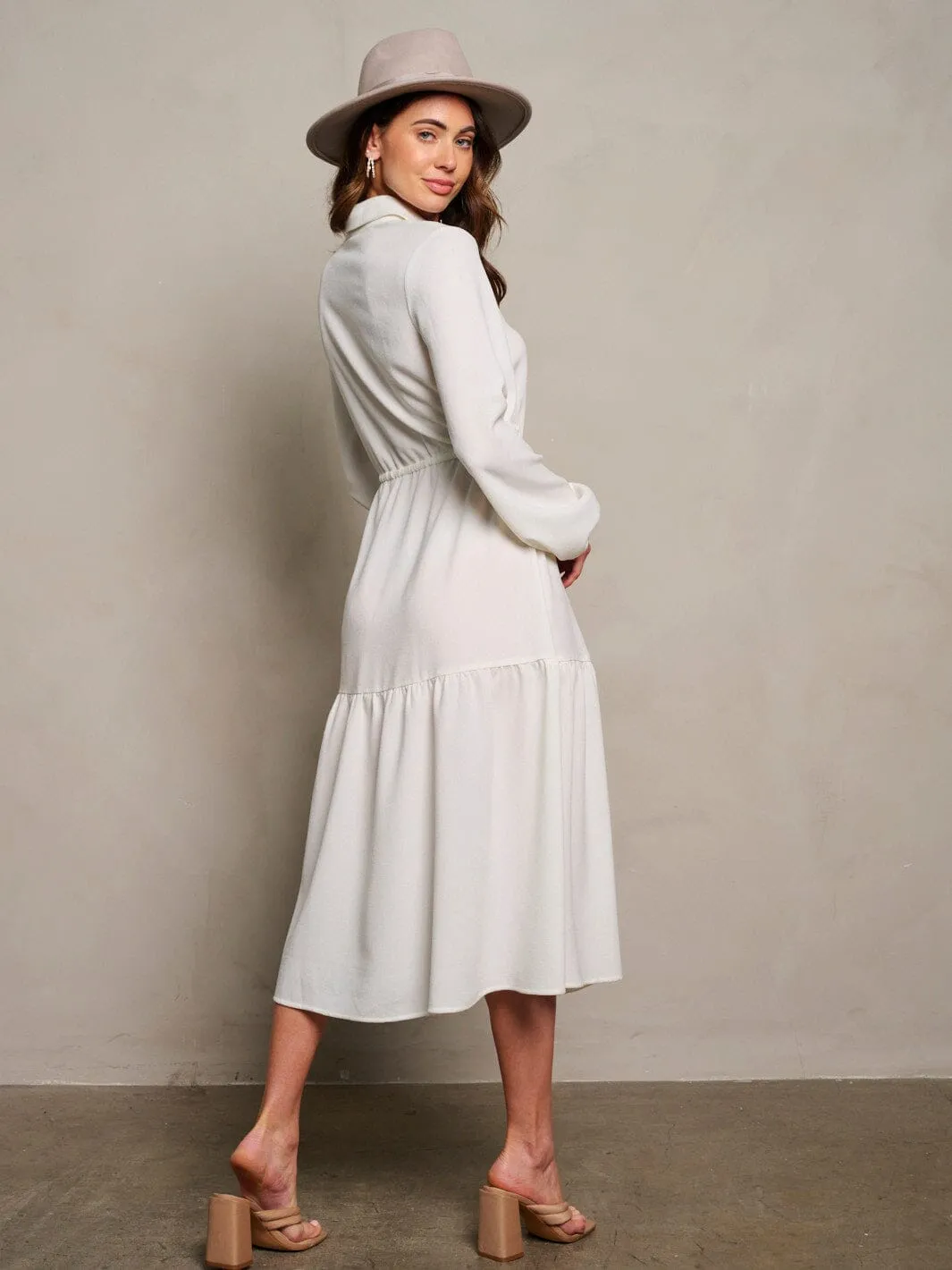 WOMEN'S LONG PUFF SLEEVE BUTTON UP MAXI DRESS